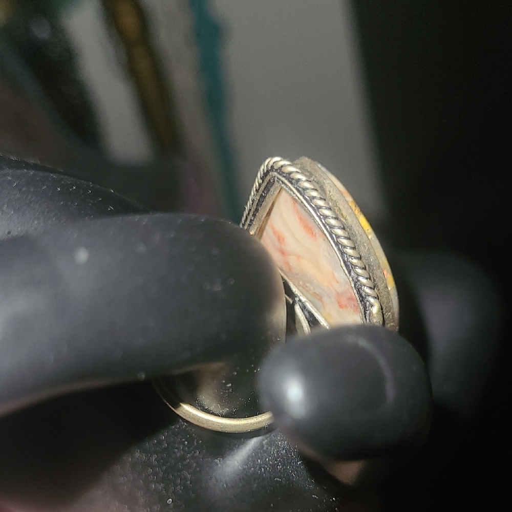 Statement Multicolor Jasper Ring With Silver Tone… - image 2